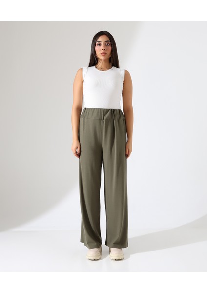 Kadın Beli Lastikli Yün Viskon Büyük Beden Pantolon