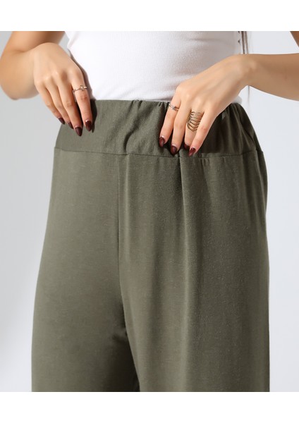 Kadın Beli Lastikli Yün Viskon Büyük Beden Pantolon