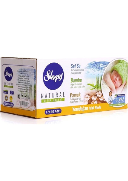 Natural Yenidoğan Islak Mendil 12X40 480 Yaprak