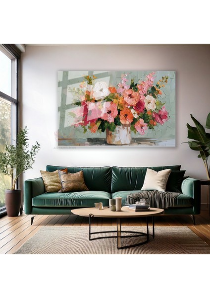 Cam Yatay Duvar Tablosu Cam Vazoda Cicekler Ev Ofis Salon Modern Duvar Tablosu modelleri