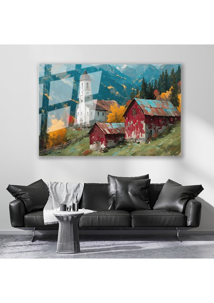 Cam Yatay Duvar Tablosu Cam Sonbahar Manzarasi5 Ev Ofis Salon Modern Duvar Tablosu