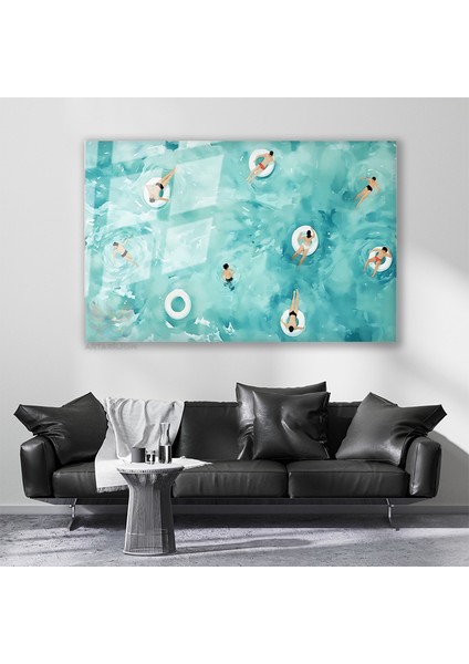 Cam Yatay Duvar Tablosu Cam Soyut Yuzen Insanlar Ev Ofis Salon Modern Duvar Tablosu