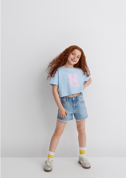 M Logo Baskılı Mavi Tişört 7610276-80213