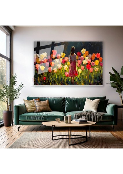Cam Yatay Duvar Tablosu Cam Kucuk Kizve Laleler Ev Ofis Salon Modern Duvar Tablosu modelleri
