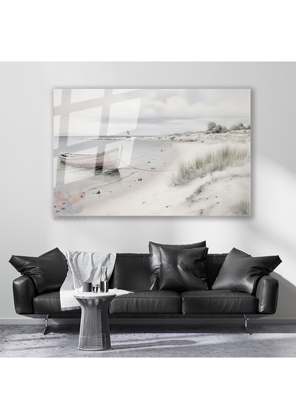 Cam Yatay Duvar Tablosu Cam Vintage Kiyi Manzarasi Ev Ofis Salon Modern Duvar Tablosu