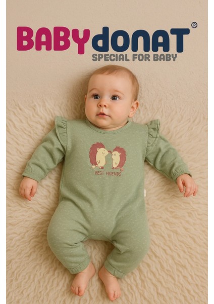 Kirpi Nakışlı % 100 Pamuk Kız Bebek Tulum