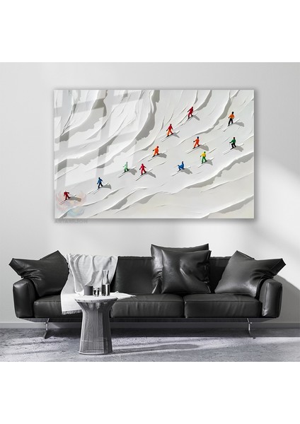 Cam Yatay Duvar Tablosu Cam Soyut Kayakcilar Ev Ofis Salon Modern Duvar Tablosu