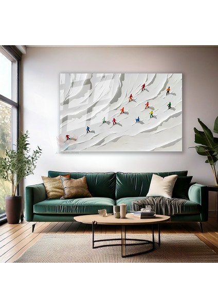 Cam Yatay Duvar Tablosu Cam Soyut Kayakcilar Ev Ofis Salon Modern Duvar Tablosu modelleri