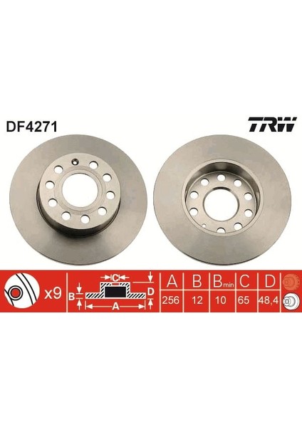 Arka Fren Aynası Caddy Iıı-Golf-V-Vı-Plus-Jetta Iıı-Altea 04 A3 03 Toledo Iıı-Octavıa 04 256X12X9DL