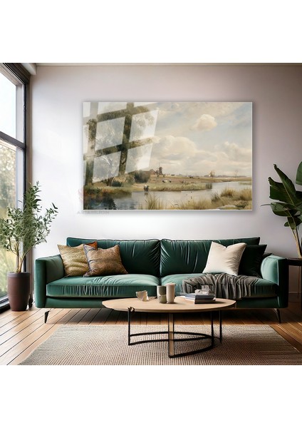 Cam Yatay Duvar Tablosu Cam Vintage Kirsal Manzarasi6 Ev Ofis Salon Modern Duvar Tablosu modelleri