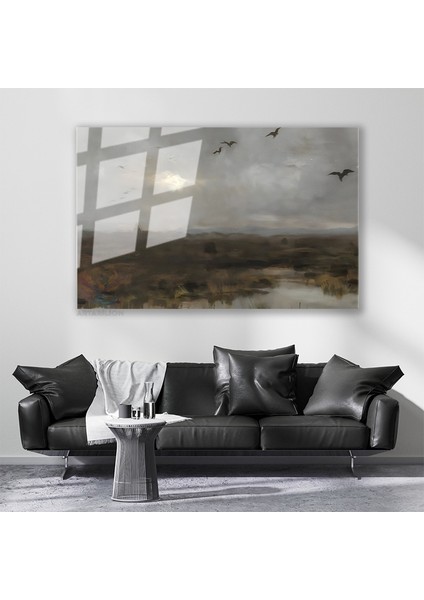 Cam Yatay Duvar Tablosu Cam Vintage Gokyuzu Ev Ofis Salon Modern Duvar Tablosu