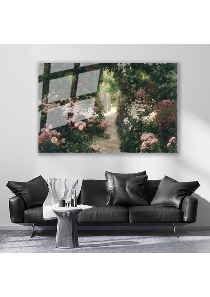 Cam Yatay Duvar Tablosu Cam Renkli Cicekli Bahce Ev Ofis Salon Modern Duvar Tablosu