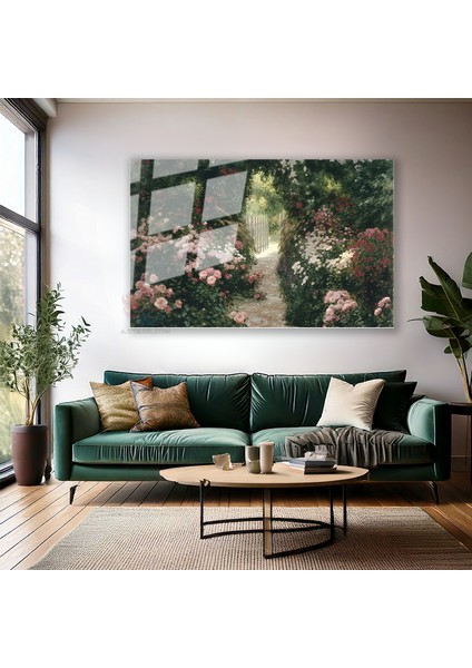 Cam Yatay Duvar Tablosu Cam Renkli Cicekli Bahce Ev Ofis Salon Modern Duvar Tablosu modelleri