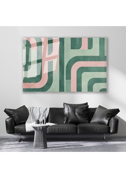 Cam Yatay Duvar Tablosu Cam Yesil Pembe Cizgiler Ev Ofis Salon Modern Duvar Tablosu