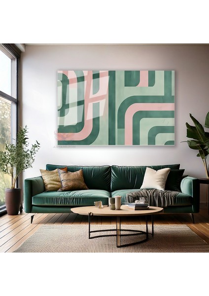 Cam Yatay Duvar Tablosu Cam Yesil Pembe Cizgiler Ev Ofis Salon Modern Duvar Tablosu modelleri