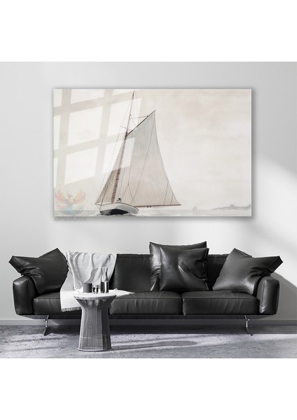 Cam Yatay Duvar Tablosu Cam Vintage Yelkenli Ev Ofis Salon Modern Duvar Tablosu