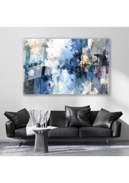 Cam Yatay Duvar Tablosu Cam Soyut Mavi Tonlari Ev Ofis Salon Modern Duvar Tablosu