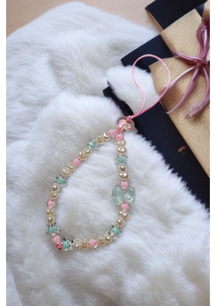 Turkuaz Ayıcık ve Pembe Kalpli Telefon Charmı Inci ve Yıldız Boncuklu Telefon Askısı modelleri