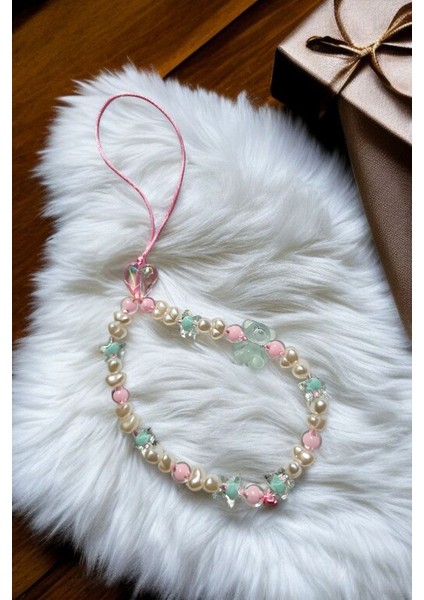 Turkuaz Ayıcık ve Pembe Kalpli Telefon Charmı Inci ve Yıldız Boncuklu Telefon Askısı indirimleri