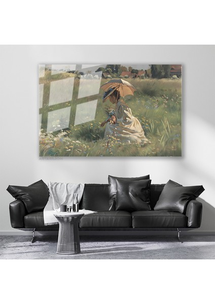 Cam Yatay Duvar Tablosu Cam Vintage Semsiyeli Kadin Ev Ofis Salon Modern Duvar Tablosu