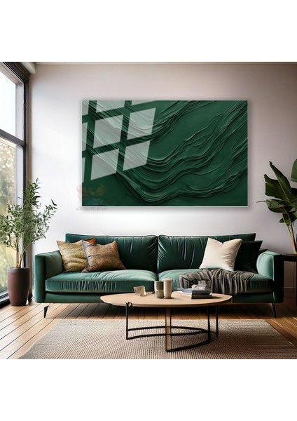 Cam Yatay Duvar Tablosu Cam Yesil Cizgiler2 Ev Ofis Salon Modern Duvar Tablosu modelleri
