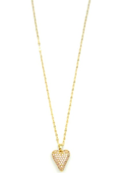 Taşlı Kalp Kolye - Altın