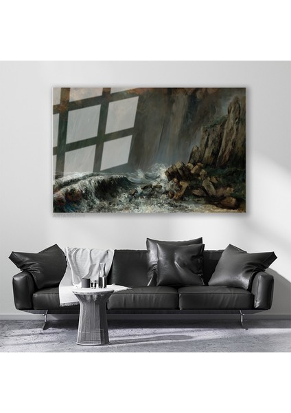Cam Yatay Duvar Tablosu Cam Firtinali Deniz Ev Ofis Salon Modern Duvar Tablosu