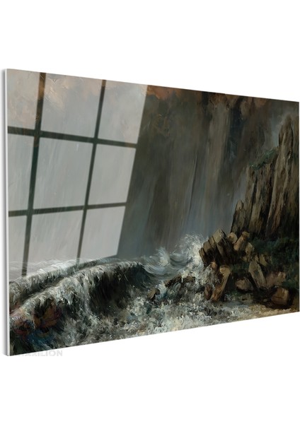 Cam Yatay Duvar Tablosu Cam Firtinali Deniz Ev Ofis Salon Modern Duvar Tablosu fiyatları