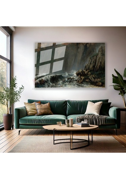 Cam Yatay Duvar Tablosu Cam Firtinali Deniz Ev Ofis Salon Modern Duvar Tablosu modelleri