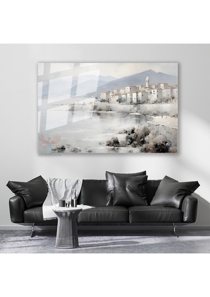 Cam Yatay Duvar Tablosu Cam Soyut Kiyi Manzarasi Ev Ofis Salon Modern Duvar Tablosu