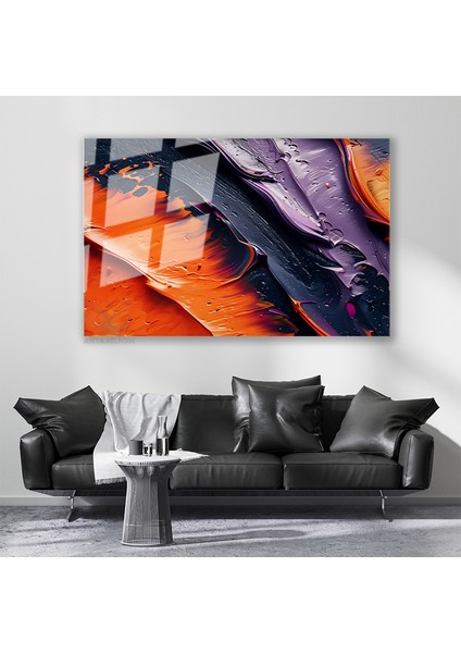 Cam Yatay Duvar Tablosu Cam Koyu Renk Firca Darbeleri Ev Ofis Salon Modern Duvar Tablosu