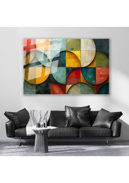 Cam Yatay Duvar Tablosu Cam Geometrik Sekiller2 Ev Ofis Salon Modern Duvar Tablosu