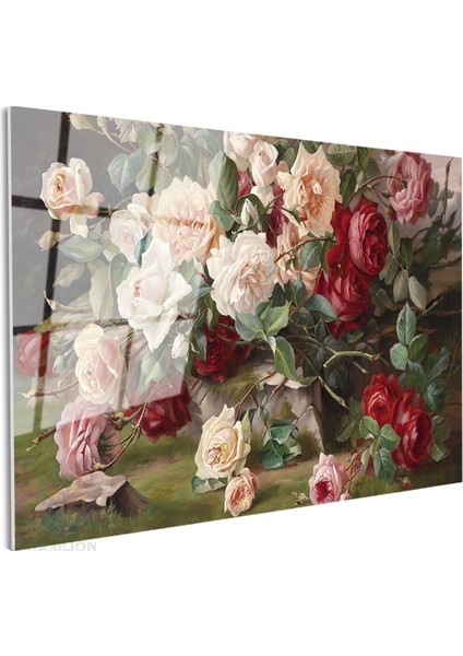Cam Yatay Duvar Tablosu Cam Kirmizi Beyaz Guller Ev Ofis Salon Modern Duvar Tablosu fiyatları