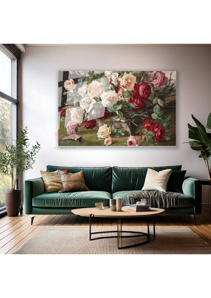 Cam Yatay Duvar Tablosu Cam Kirmizi Beyaz Guller Ev Ofis Salon Modern Duvar Tablosu modelleri