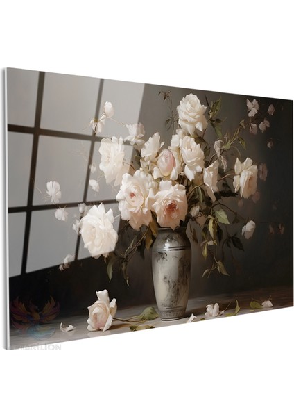 Cam Yatay Duvar Tablosu Cam Vazoda Beyaz Guller Ev Ofis Salon Modern Duvar Tablosu fiyatları