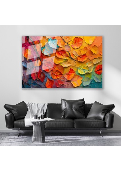Cam Yatay Duvar Tablosu Cam Sonbahar Yapraklari6 Ev Ofis Salon Modern Duvar Tablosu