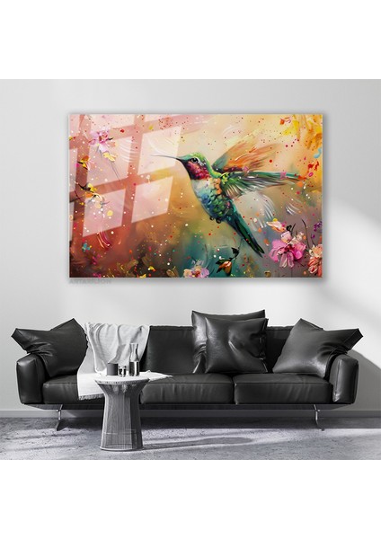 Cam Yatay Duvar Tablosu Cam Renkli Bir Kus Ev Ofis Salon Modern Duvar Tablosu