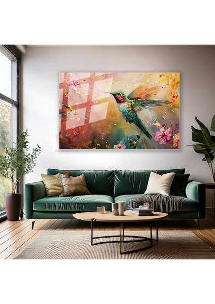 Cam Yatay Duvar Tablosu Cam Renkli Bir Kus Ev Ofis Salon Modern Duvar Tablosu modelleri