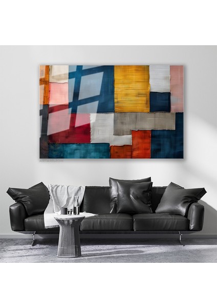 Cam Yatay Duvar Tablosu Cam Renk Kareleri2 Ev Ofis Salon Modern Duvar Tablosu