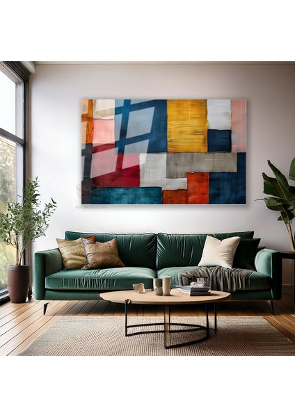 Cam Yatay Duvar Tablosu Cam Renk Kareleri2 Ev Ofis Salon Modern Duvar Tablosu modelleri
