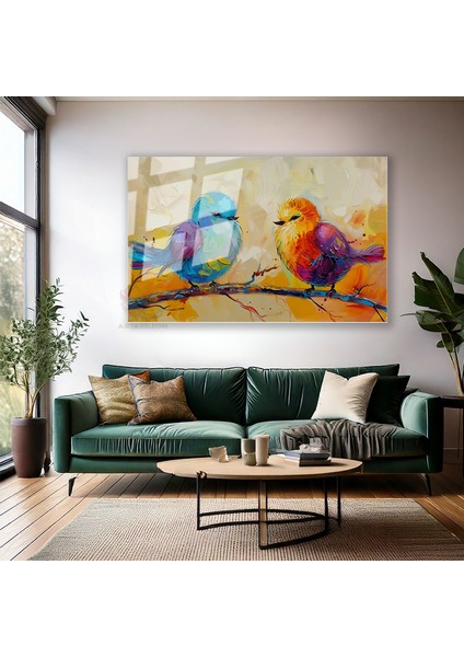 Cam Yatay Duvar Tablosu Cam Renkli Kuslar Ev Ofis Salon Modern Duvar Tablosu modelleri