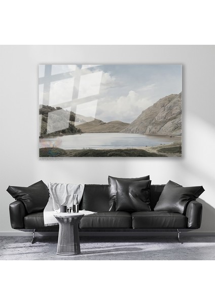 Cam Yatay Duvar Tablosu Cam Vintage Dag Gol Manzarasi3 Ev Ofis Salon Modern Duvar Tablosu