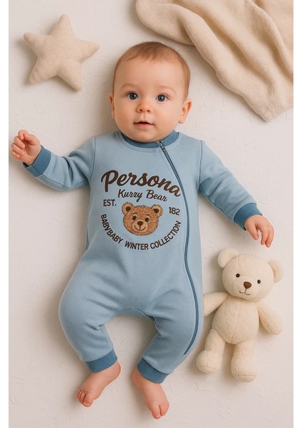 Persona Bear Nakışlı % 100 Pamuk Erkek Bebek Tulum