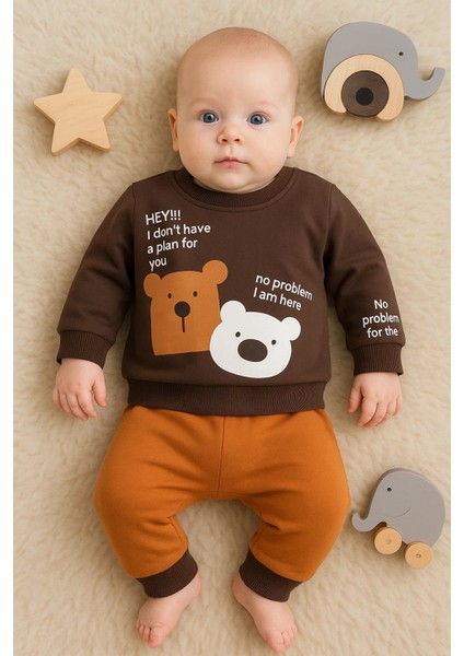 No Problem Yazılı Bear Desenli 2'li Erkek Bebek Takımı