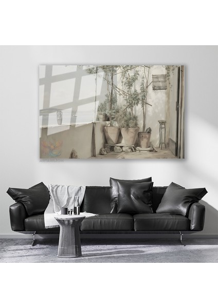 Cam Yatay Duvar Tablosu Cam Vintage Balkon Manzarasi Ev Ofis Salon Modern Duvar Tablosu