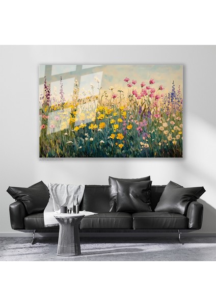 Cam Yatay Duvar Tablosu Cam Cicek BAHCESI22 Ev Ofis Salon Modern Duvar Tablosu