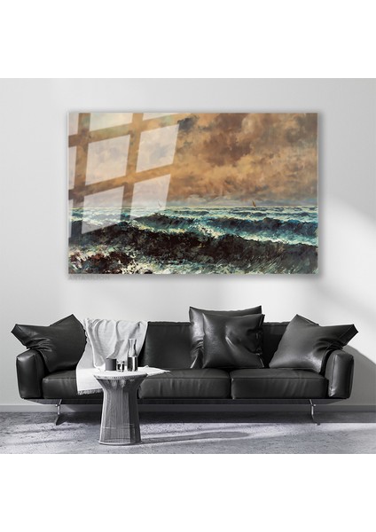Cam Yatay Duvar Tablosu Cam Dalgali Deniz Manzarasi2 Ev Ofis Salon Modern Duvar Tablosu