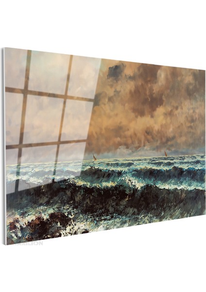 Cam Yatay Duvar Tablosu Cam Dalgali Deniz Manzarasi2 Ev Ofis Salon Modern Duvar Tablosu fiyatları