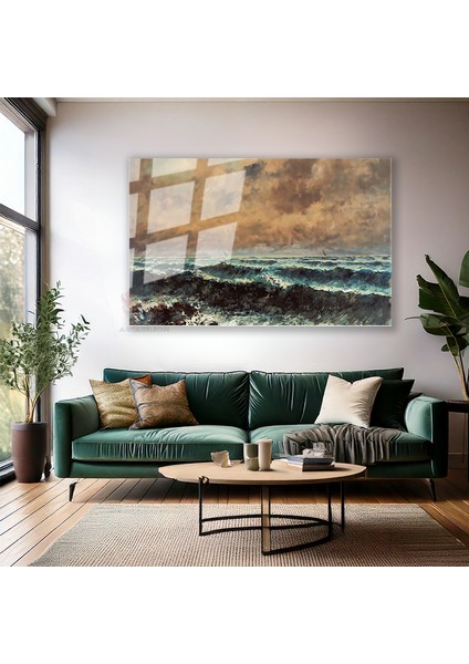 Cam Yatay Duvar Tablosu Cam Dalgali Deniz Manzarasi2 Ev Ofis Salon Modern Duvar Tablosu modelleri