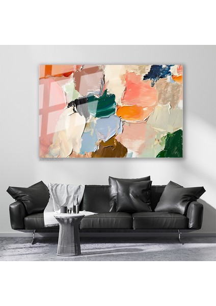Cam Yatay Duvar Tablosu Cam Renkli Firca Darbeleri5 Ev Ofis Salon Modern Duvar Tablosu